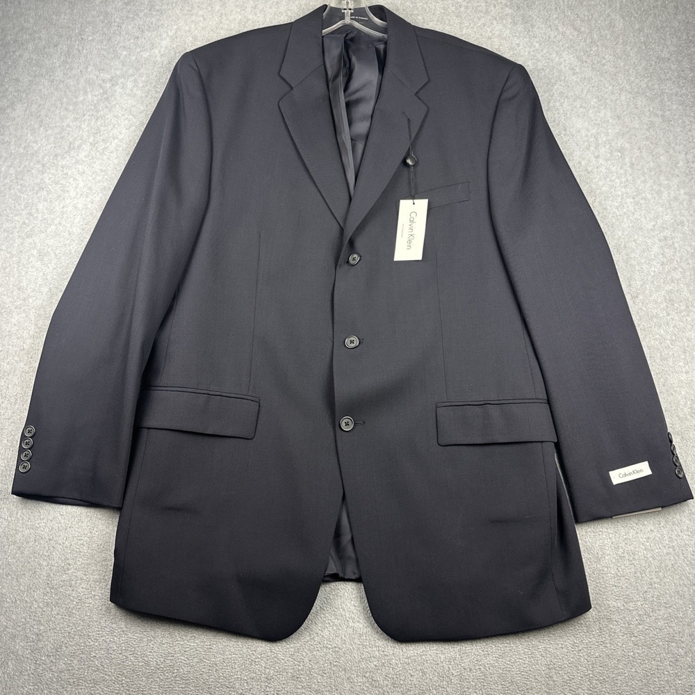 Calvin Klein Blazer 46L Sports Coat Suit Jacket Navy Blue 3 Button NWT $375